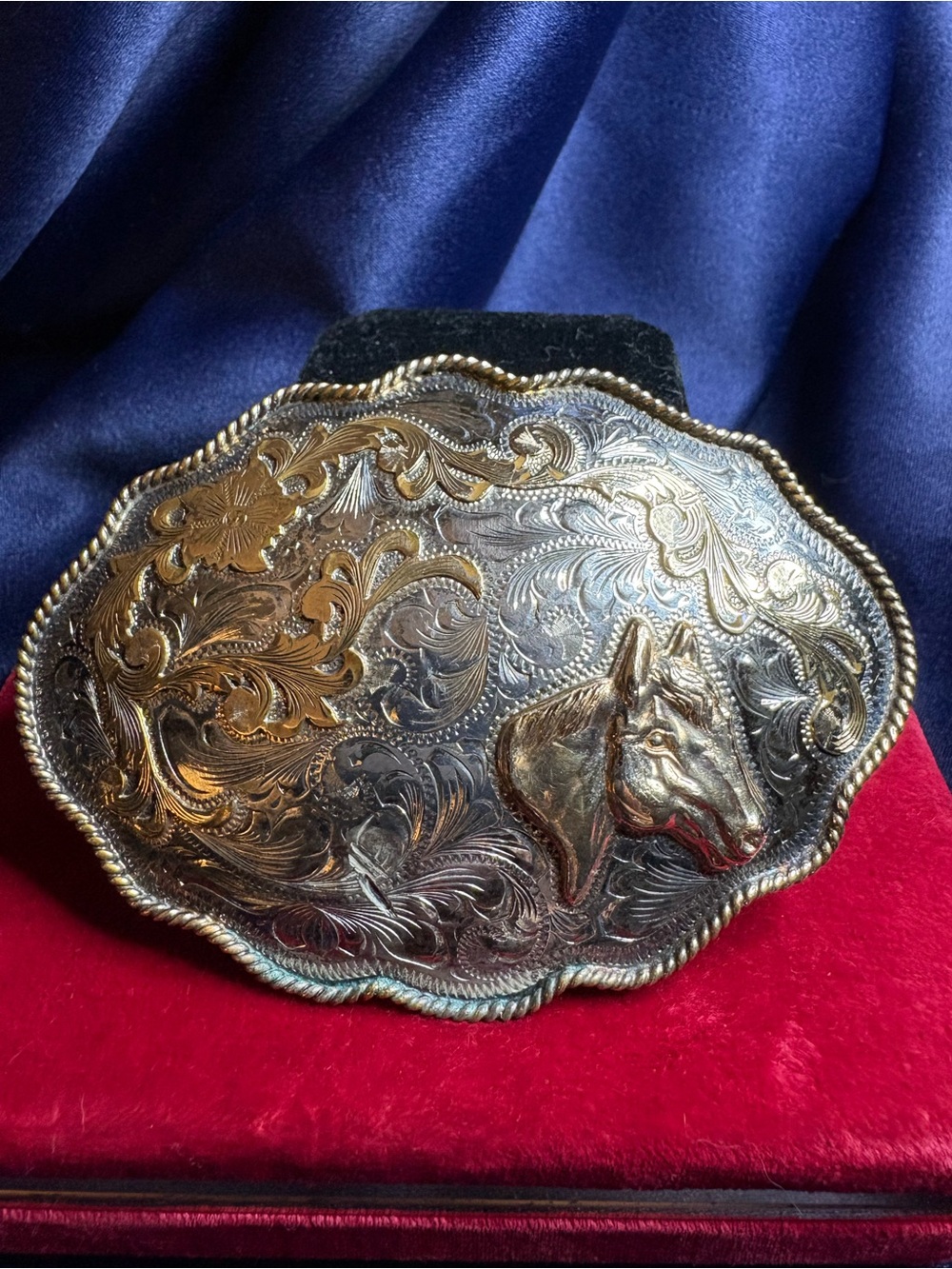 Belt Buckle Fleming Sterling Silver Overlaid Mexico Gold Filled Western Trophy